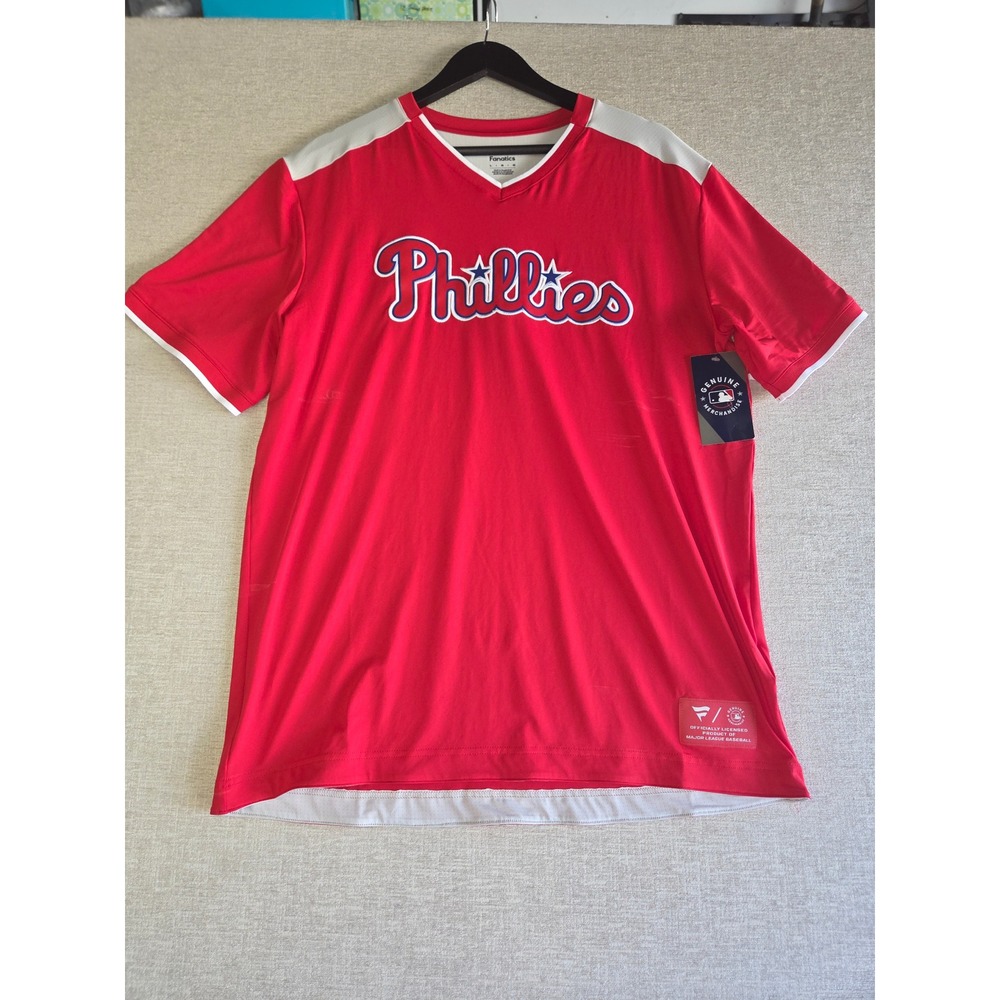 NWT Fanatics Philadelphia Phillies Red V-Neck Team Shirt Size Large MLB